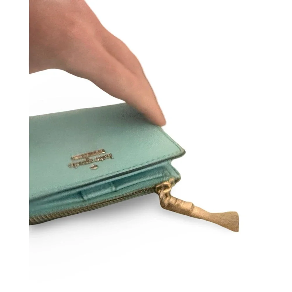 Kate Spade Staci Tiffany Blue Color Saffiano Leather Compact Wallet Cards Cash